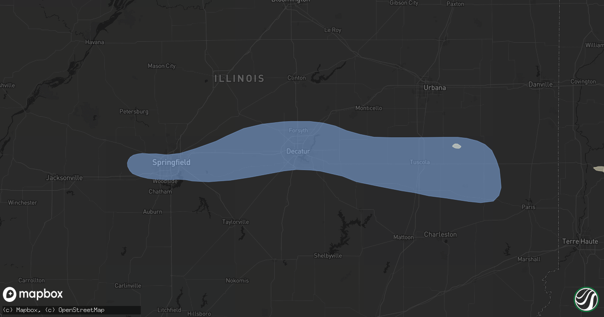 Hail map in Decatur, IL on August 16, 2026
