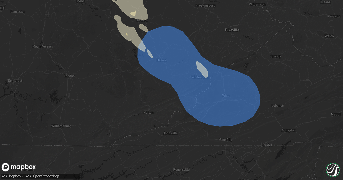 Hail map in Delphia, KY on August 16, 2026