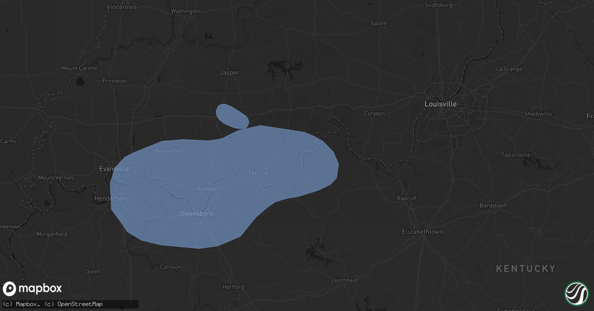 Hail map in Derby, IN on August 16, 2026