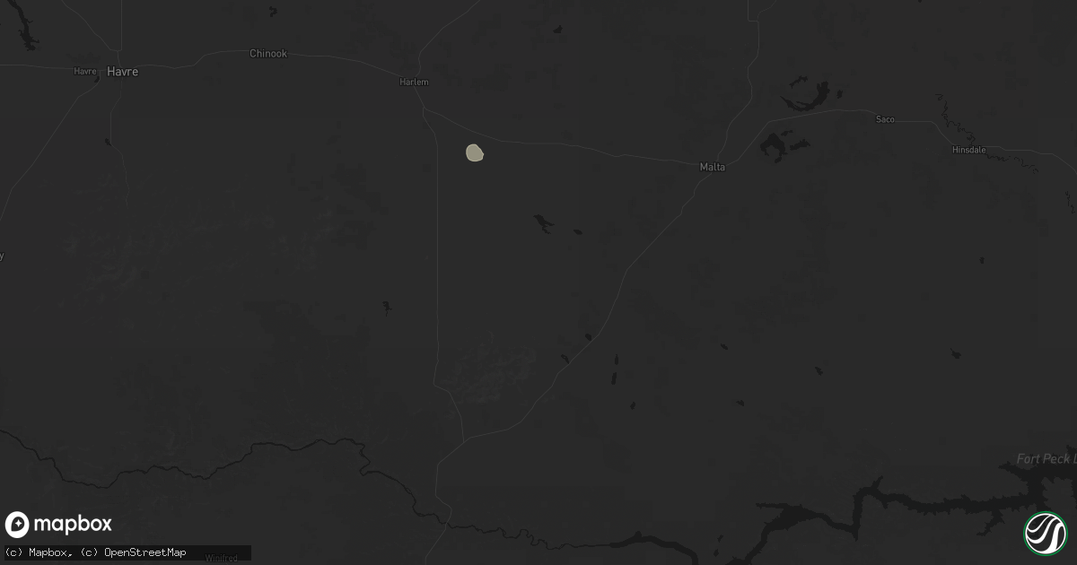 Hail map in Dodson, MT on August 16, 2026