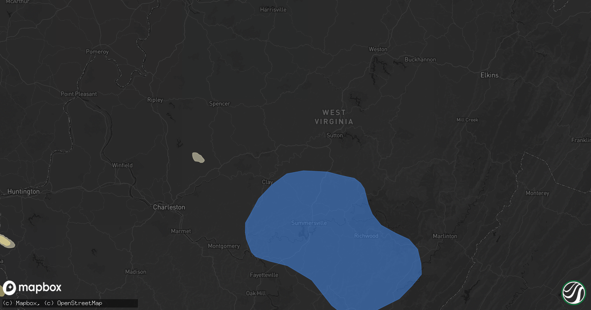 Hail map in Duck, WV on August 16, 2026