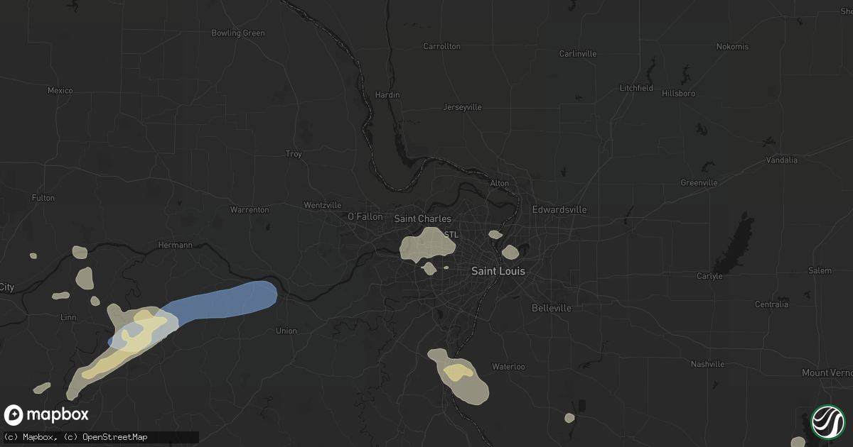 Hail map in Earth City, MO on August 16, 2026