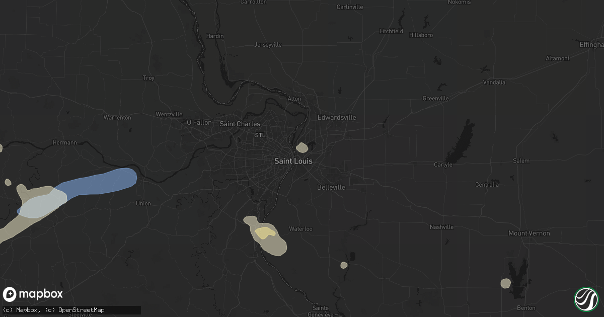 Hail map in East Saint Louis, IL on August 16, 2026
