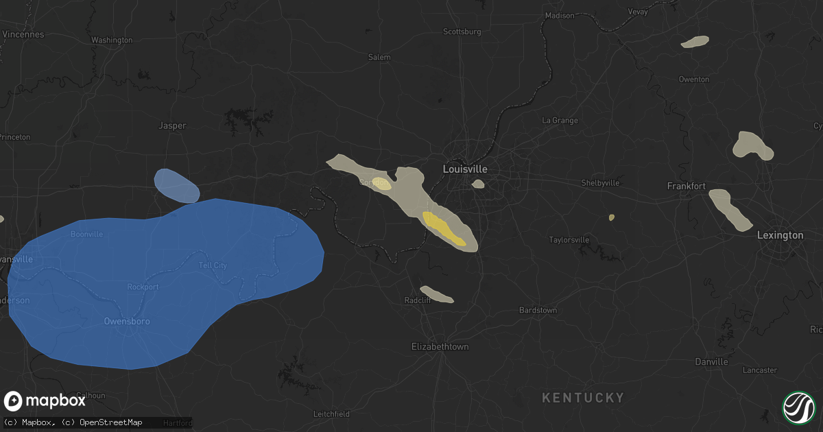 Hail map in Elizabeth, IN on August 16, 2026