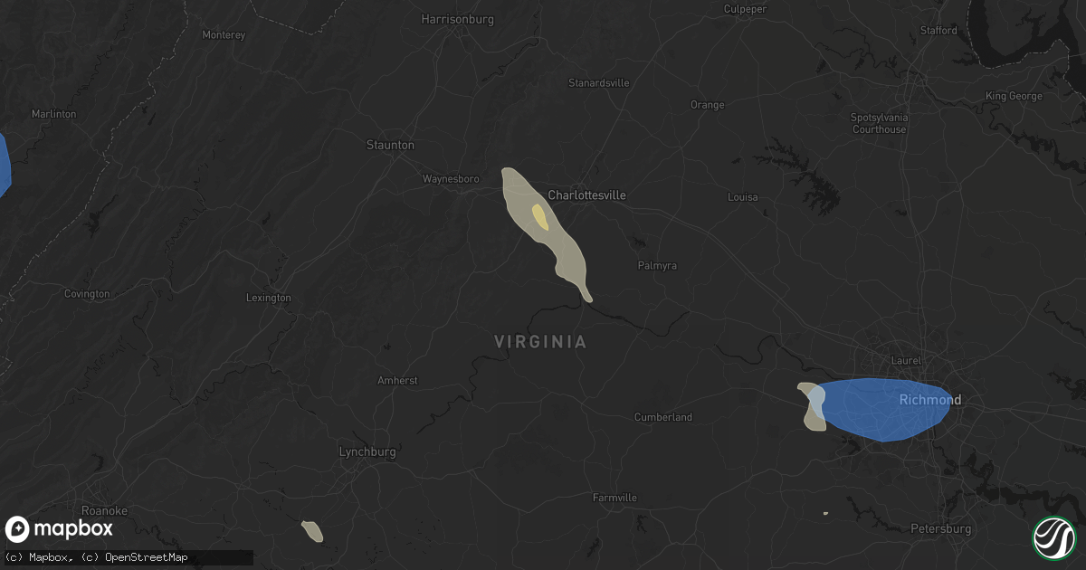 Hail map in Esmont, VA on August 16, 2026