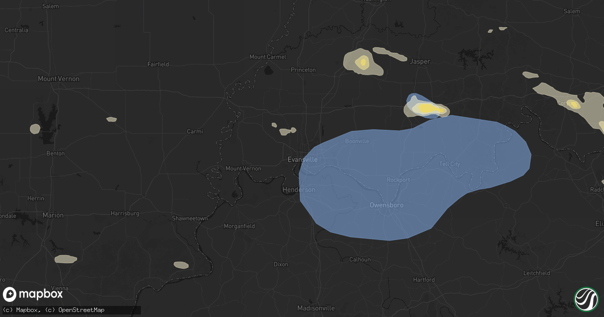 Hail map in Evansville, IN on August 16, 2026