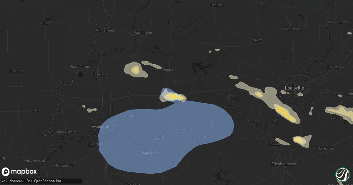 Hail map in Ferdinand, IN on August 16, 2026