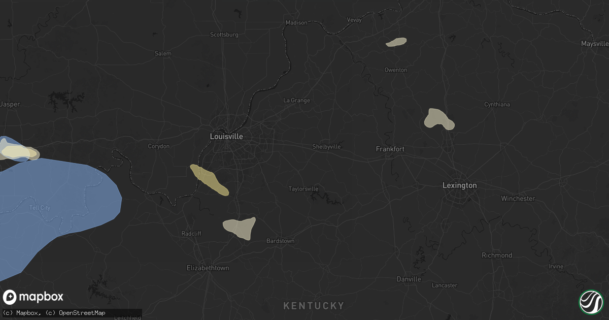 Hail map in Finchville, KY on August 16, 2026