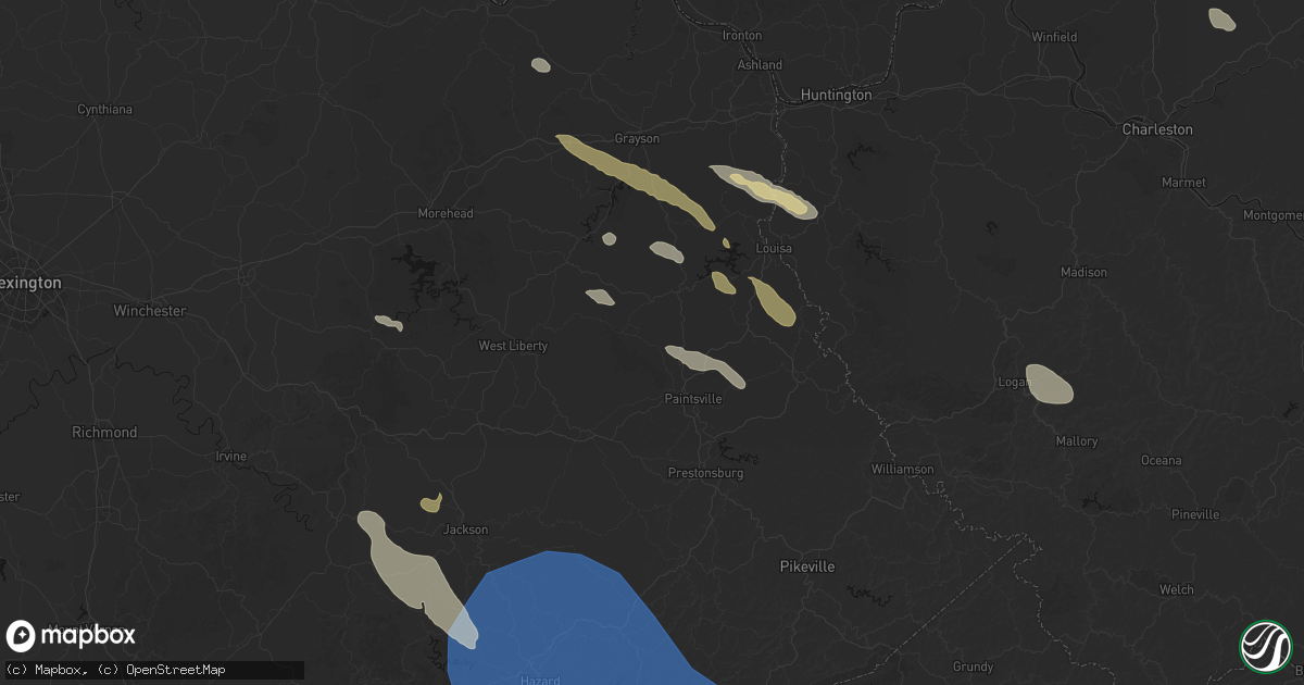 Hail map in Flatgap, KY on August 16, 2026