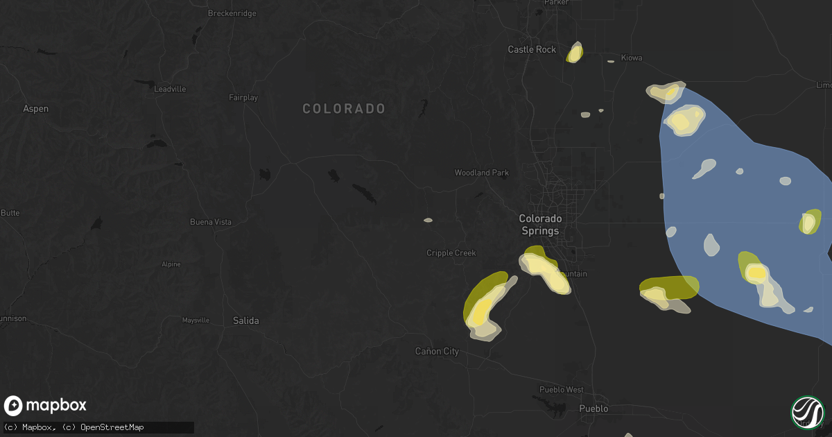 Hail map in Florissant, CO on August 16, 2026
