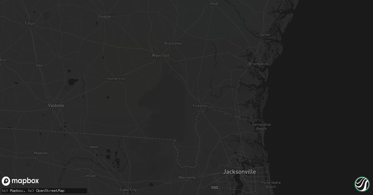 Hail map in Folkston, GA on August 16, 2026