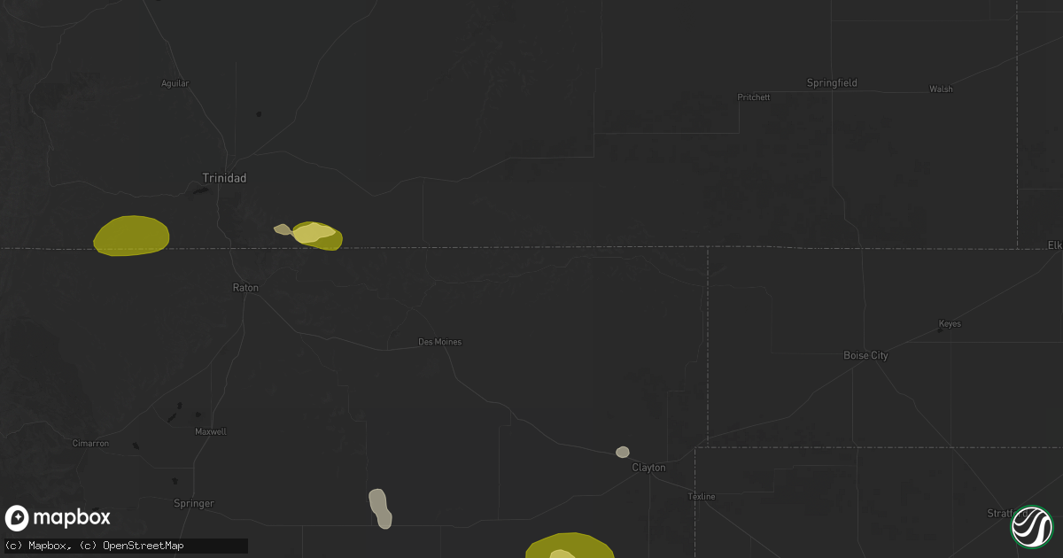 Hail map in Folsom, NM on August 16, 2026