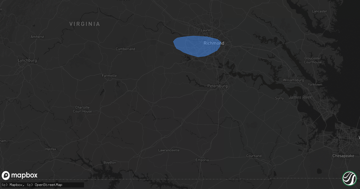 Hail map in Ford, VA on August 16, 2026