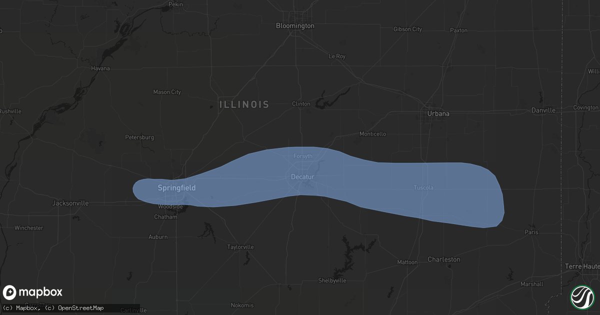 Hail map in Forsyth, IL on August 16, 2026