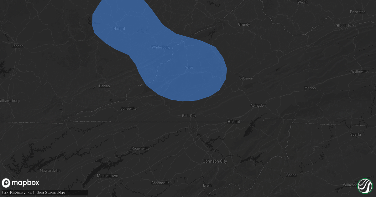 Hail map in Fort Blackmore, VA on August 16, 2026