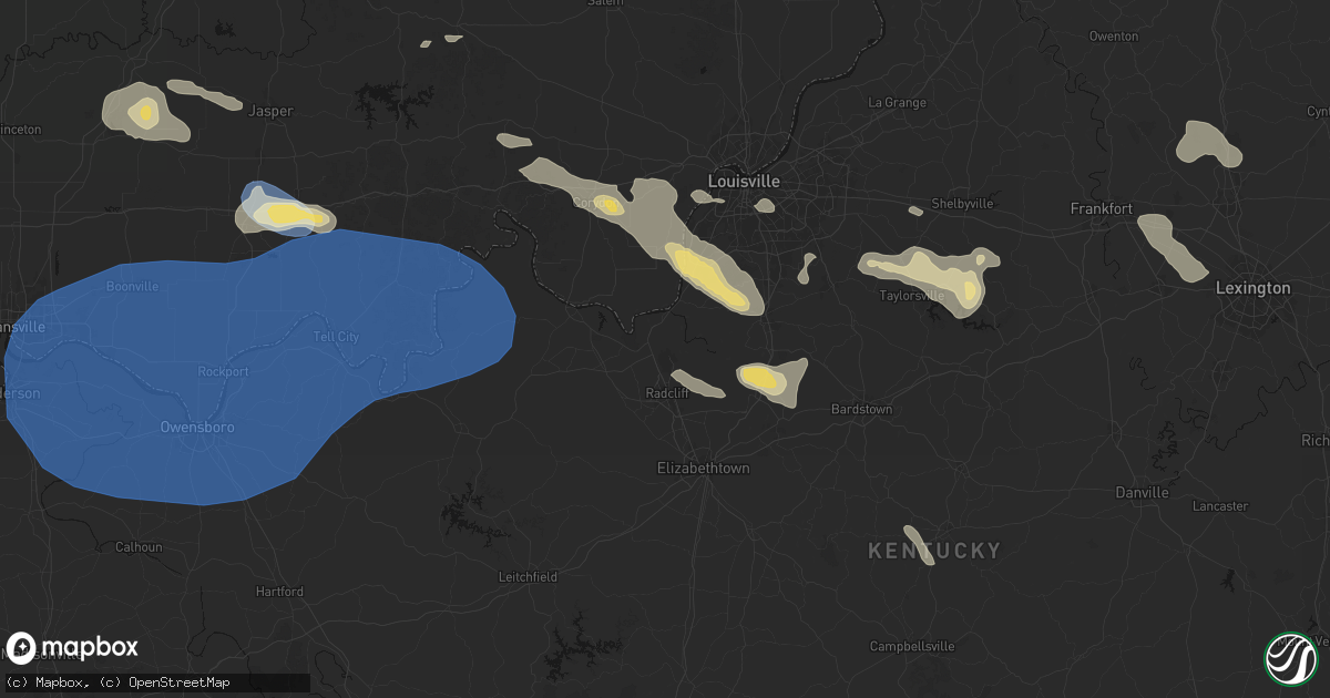 Hail map in Fort Knox, KY on August 16, 2026