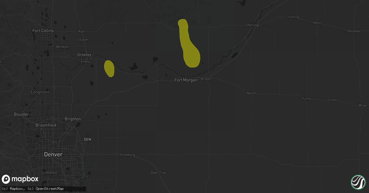 Hail map in Fort Morgan, CO on August 16, 2026