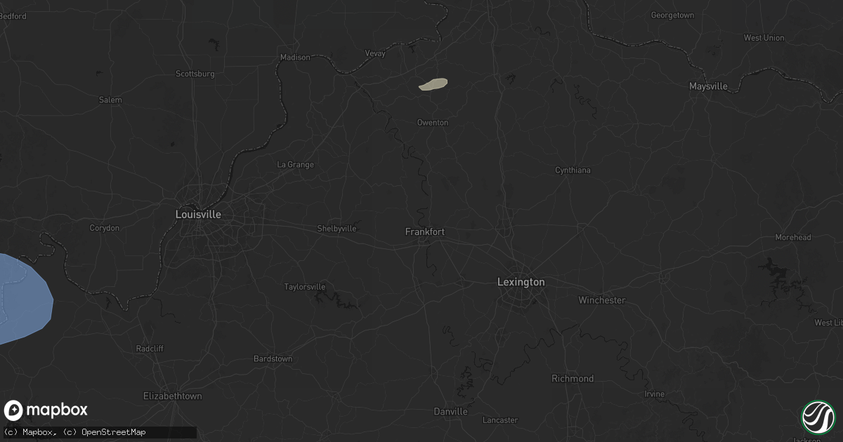 Hail map in Frankfort, KY on August 16, 2026
