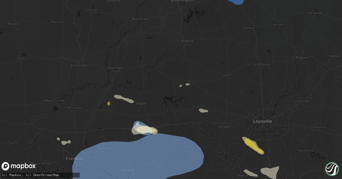 Hail map in French Lick, IN on August 16, 2026