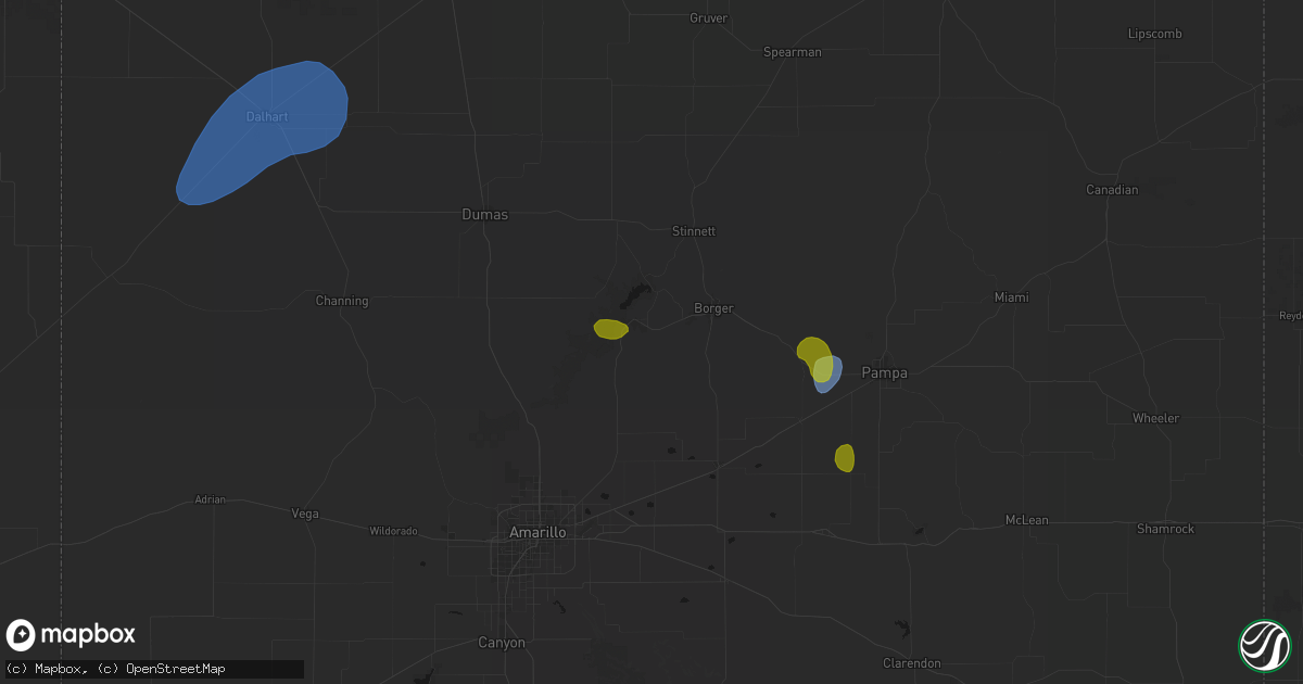 Hail map in Fritch, TX on August 16, 2026