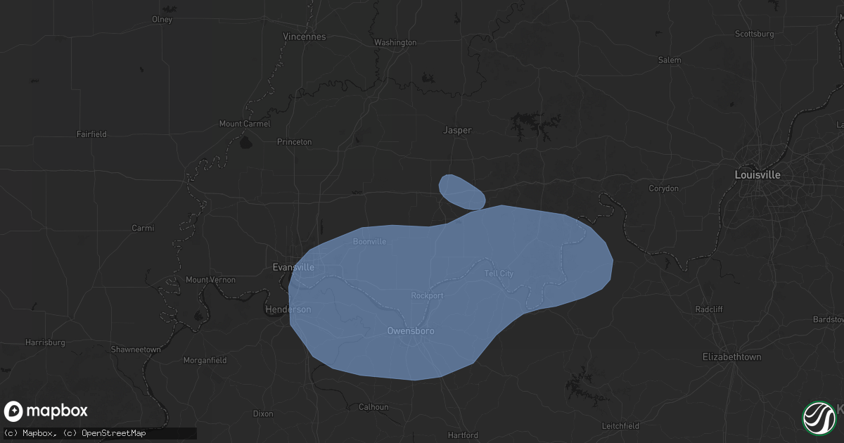 Hail map in Gentryville, IN on August 16, 2026