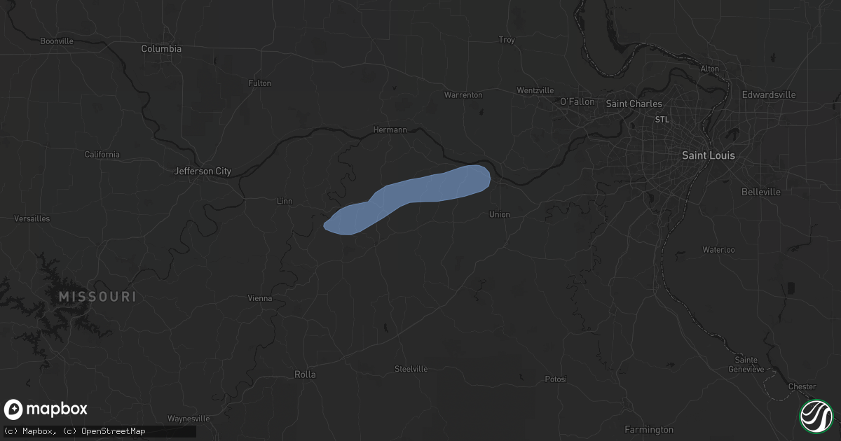 Hail map in Gerald, MO on August 16, 2026