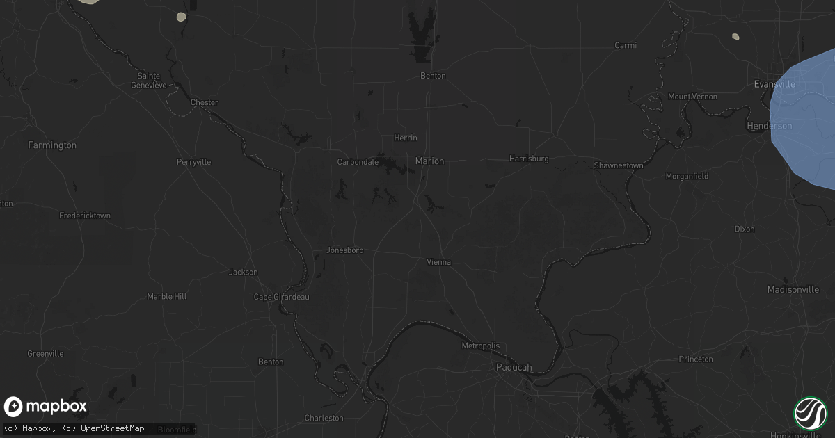 Hail map in Goreville, IL on August 16, 2026