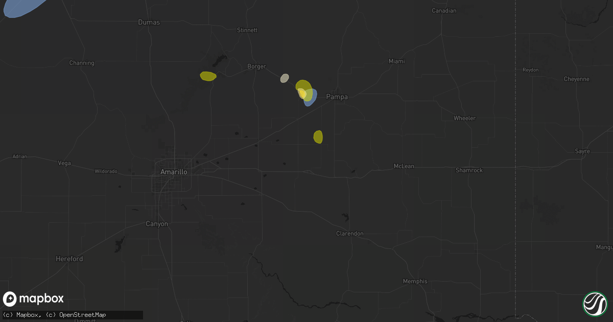 Hail map in Groom, TX on August 16, 2026