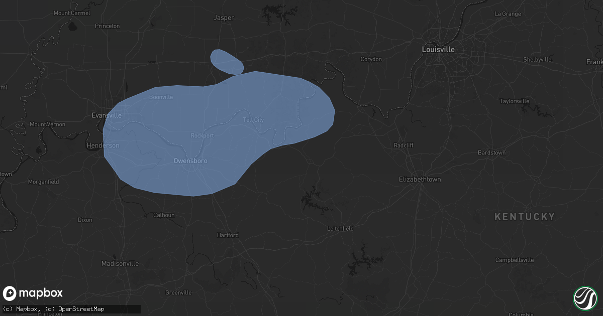Hail map in Hardinsburg, KY on August 16, 2026
