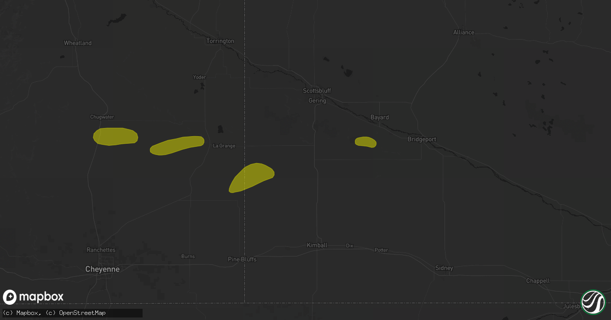 Hail map in Harrisburg, NE on August 16, 2026