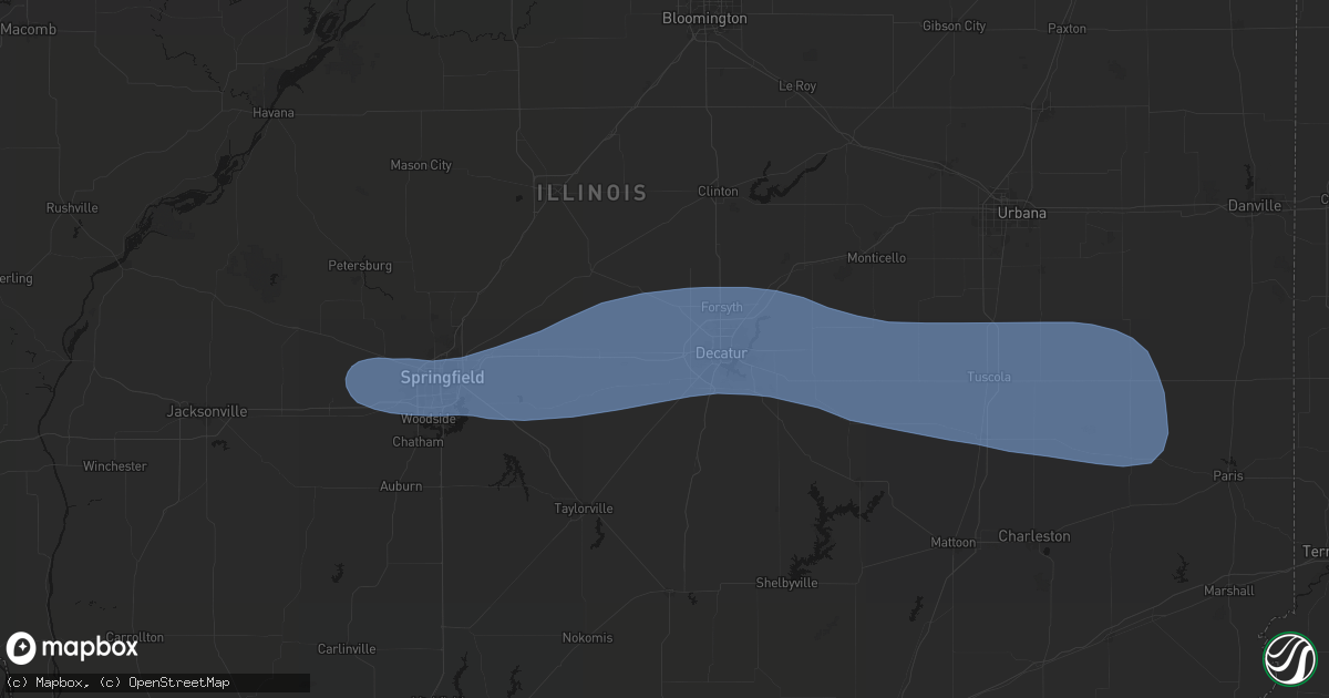 Hail map in Harristown, IL on August 16, 2026