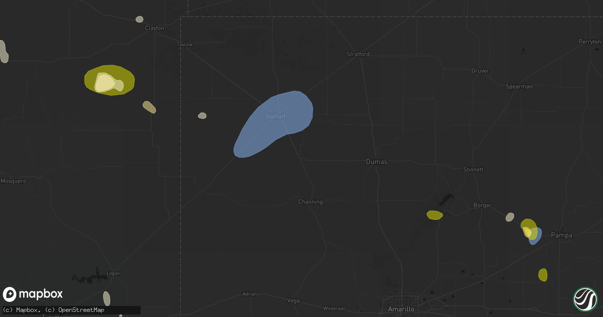 Hail map in Hartley, TX on August 16, 2026