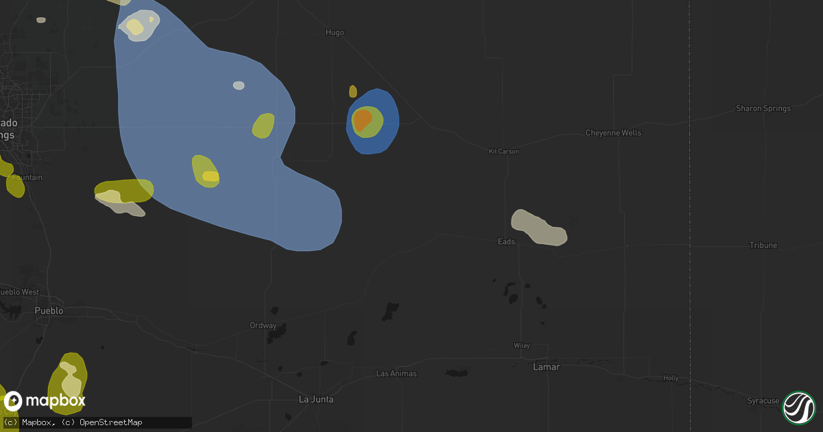 Hail map in Haswell, CO on August 16, 2026
