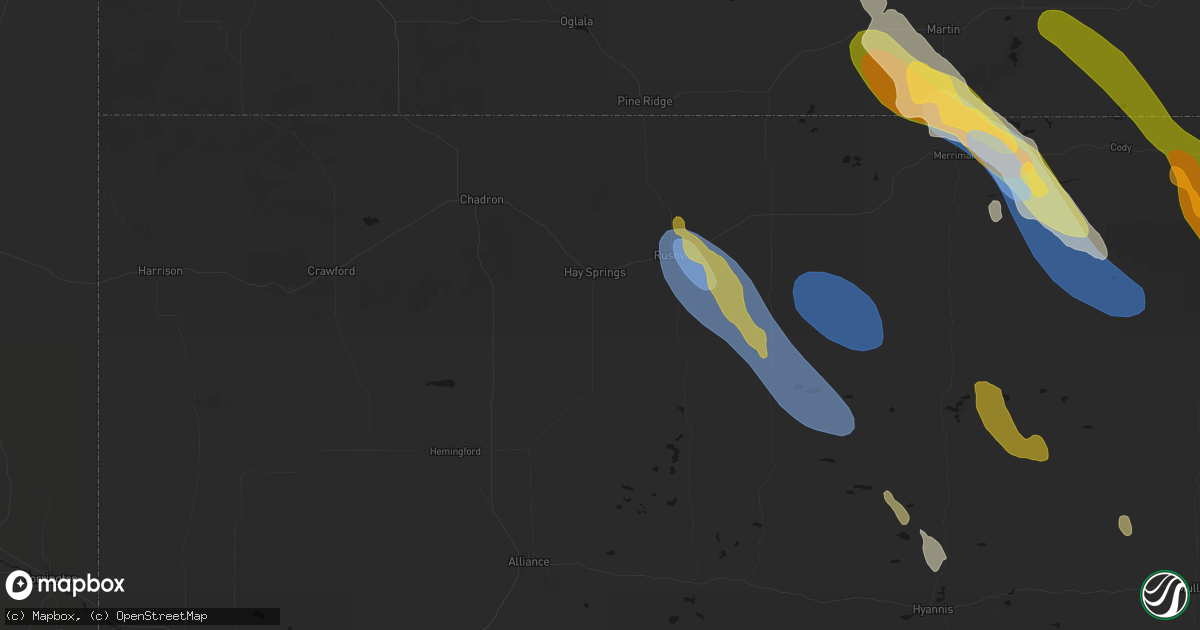 Hail map in Hay Springs, NE on August 16, 2026