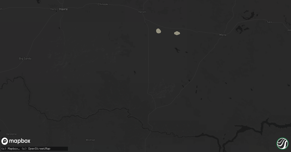 Hail map in Hays, MT on August 16, 2026