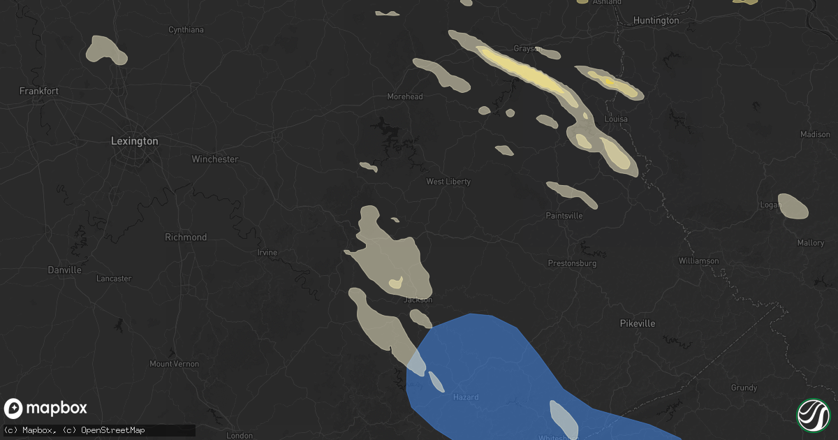 Hail map in Hazel Green, KY on August 16, 2026