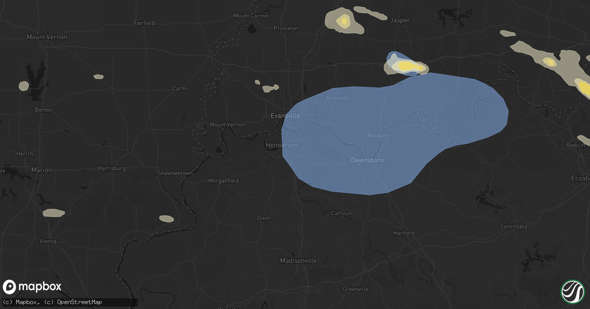 Hail map in Henderson, KY on August 16, 2026