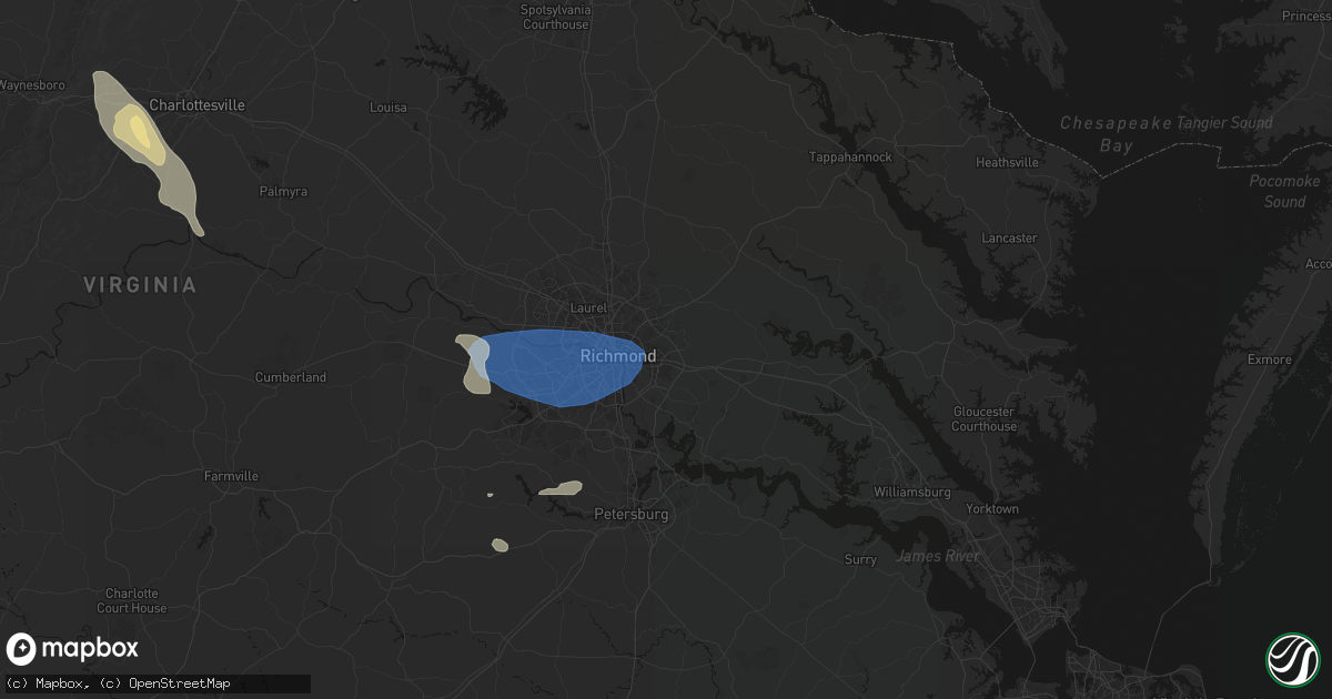 Hail map in Henrico, VA on August 16, 2026