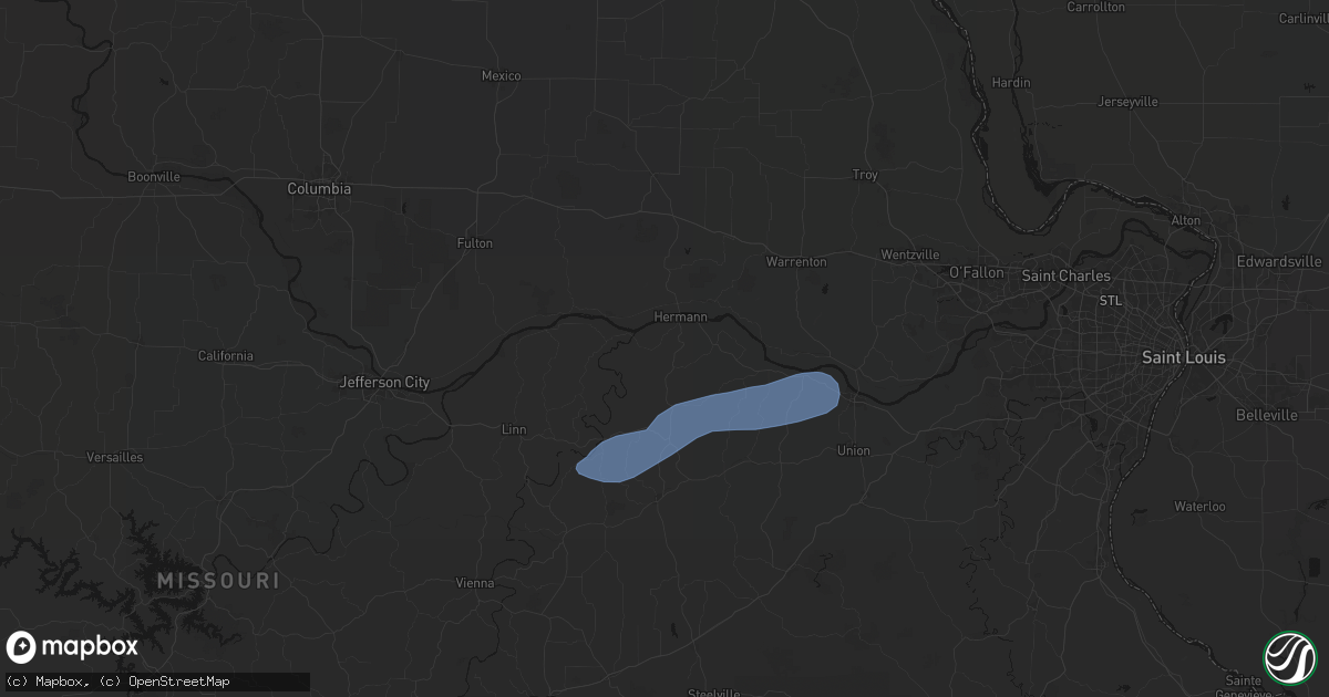 Hail map in Hermann, MO on August 16, 2026