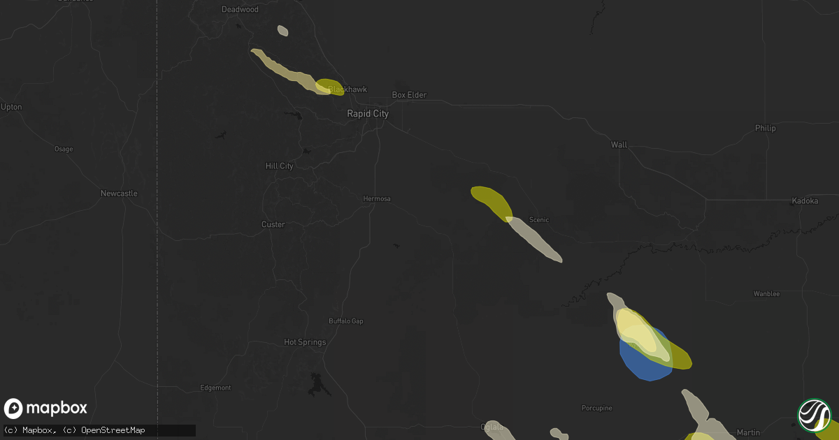 Hail map in Hermosa, SD on August 16, 2026