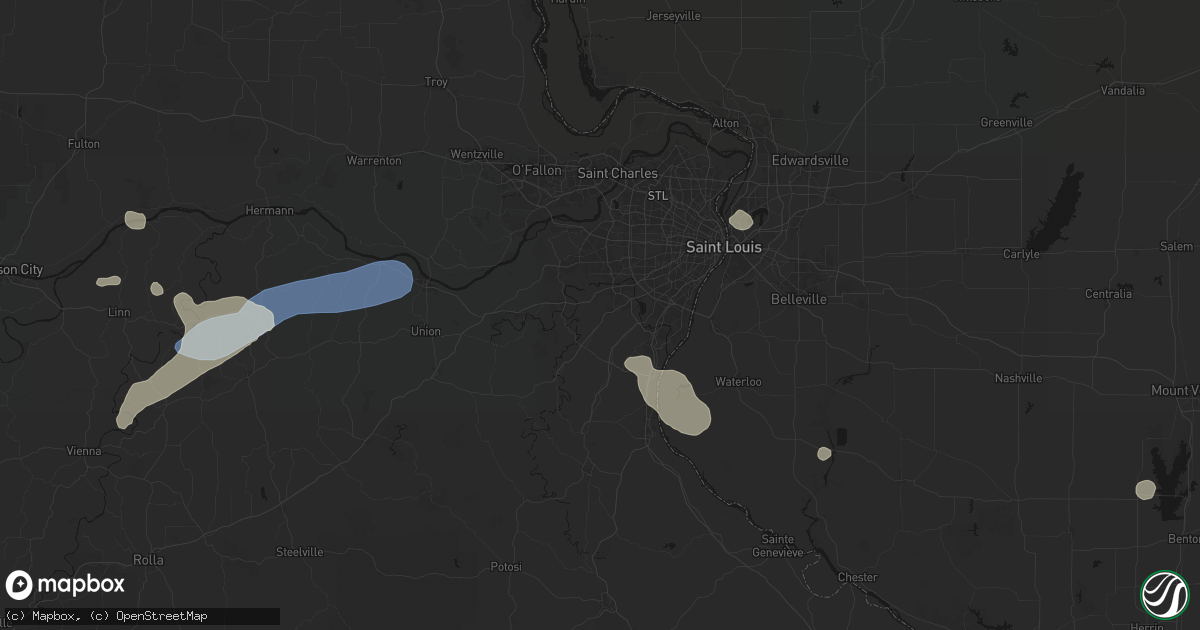 Hail map in High Ridge, MO on August 16, 2026
