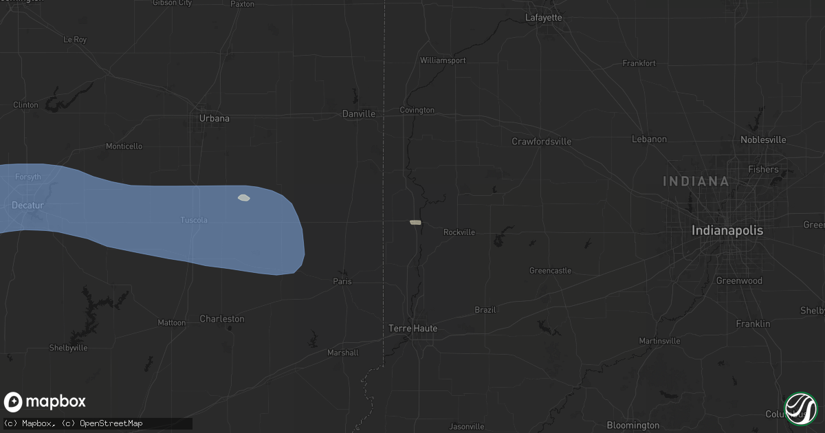 Hail map in Hillsdale, IN on August 16, 2026