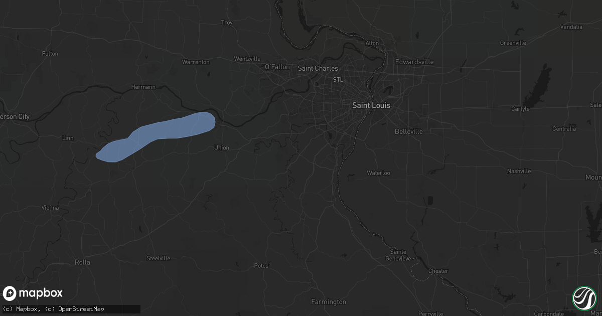 Hail map in House Springs, MO on August 16, 2026