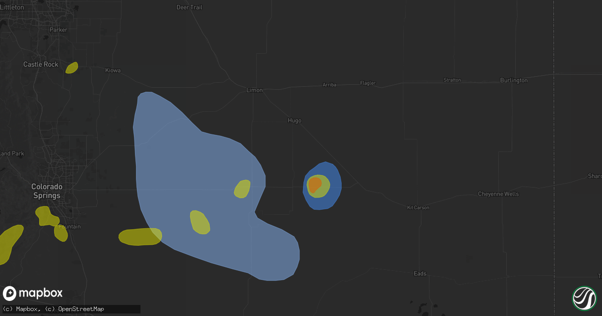 Hail map in Hugo, CO on August 16, 2026