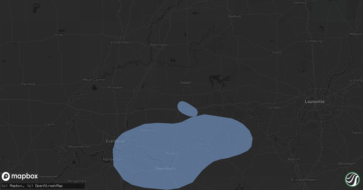Hail map in Huntingburg, IN on August 16, 2026