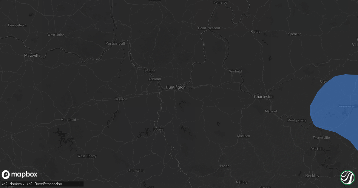 Hail map in Huntington, WV on August 16, 2026