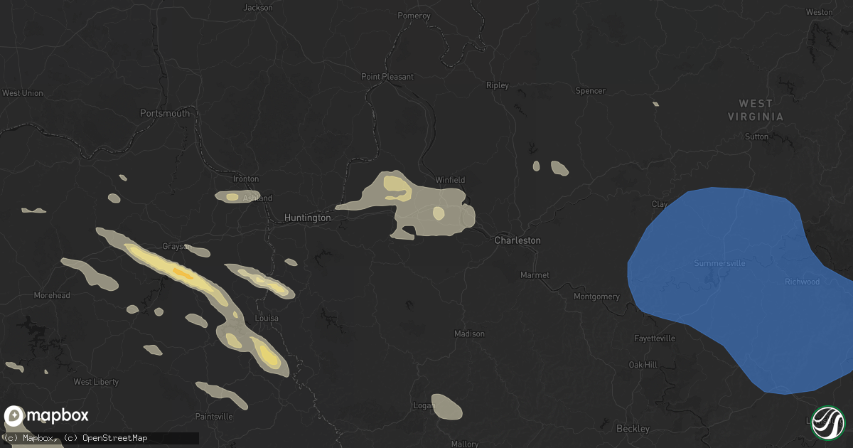 Hail map in Hurricane, WV on August 16, 2026
