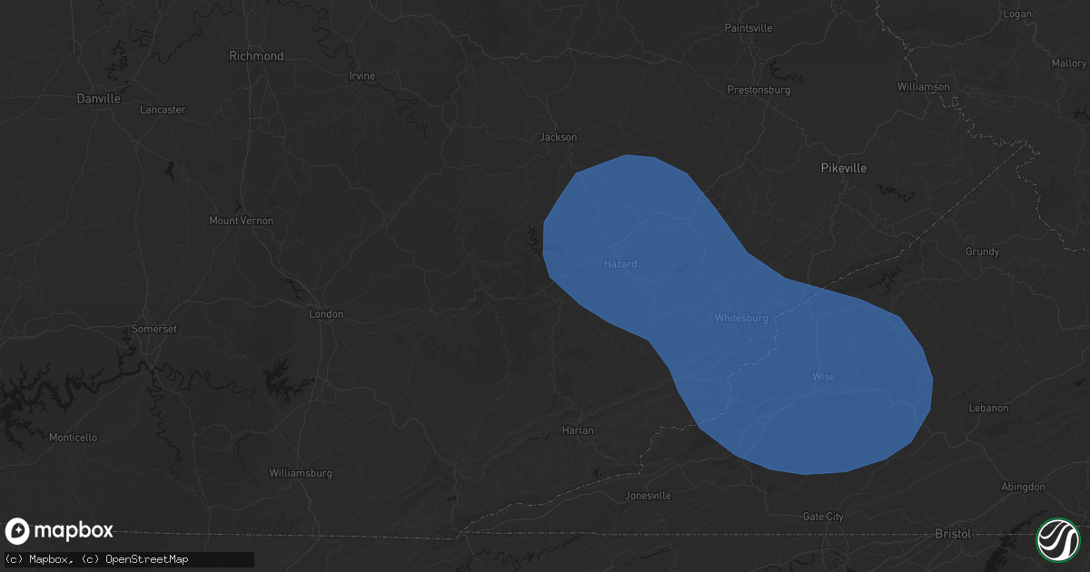 Hail map in Hyden, KY on August 16, 2026