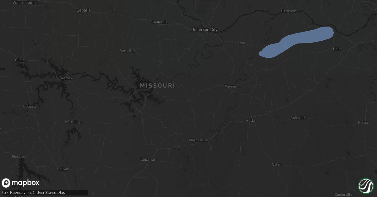 Hail map in Iberia, MO on August 16, 2026