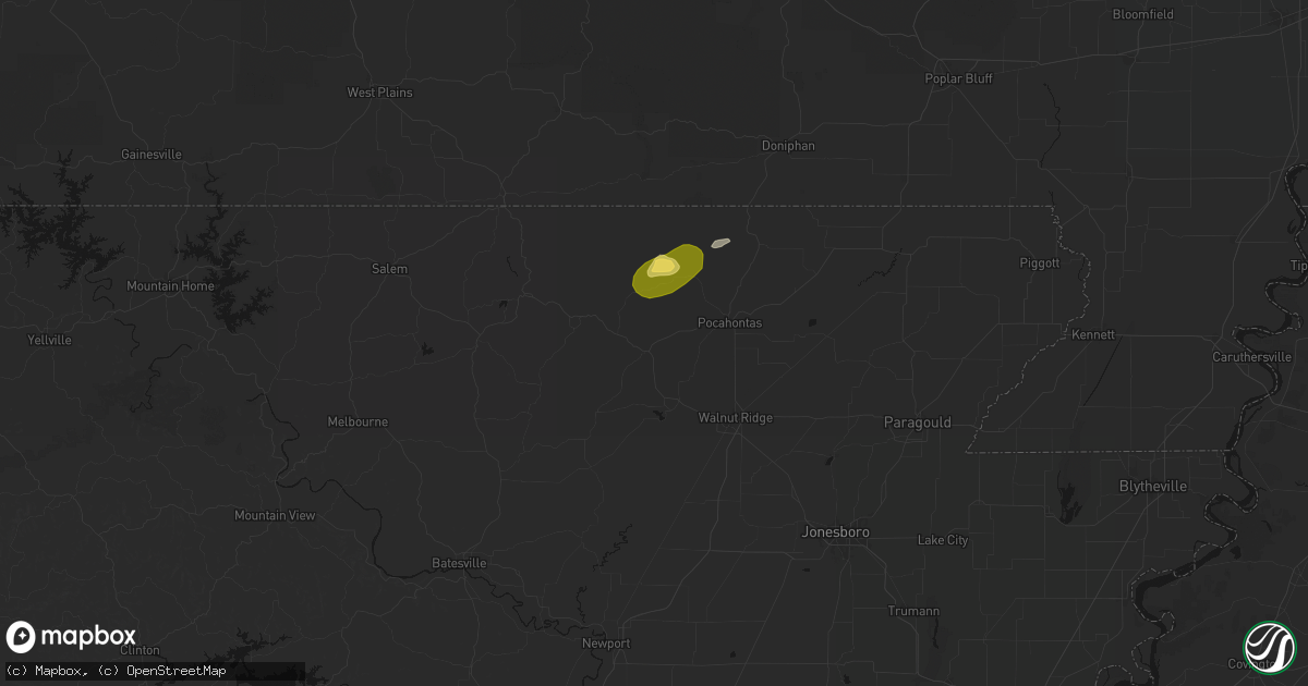 Hail map in Imboden, AR on August 16, 2026